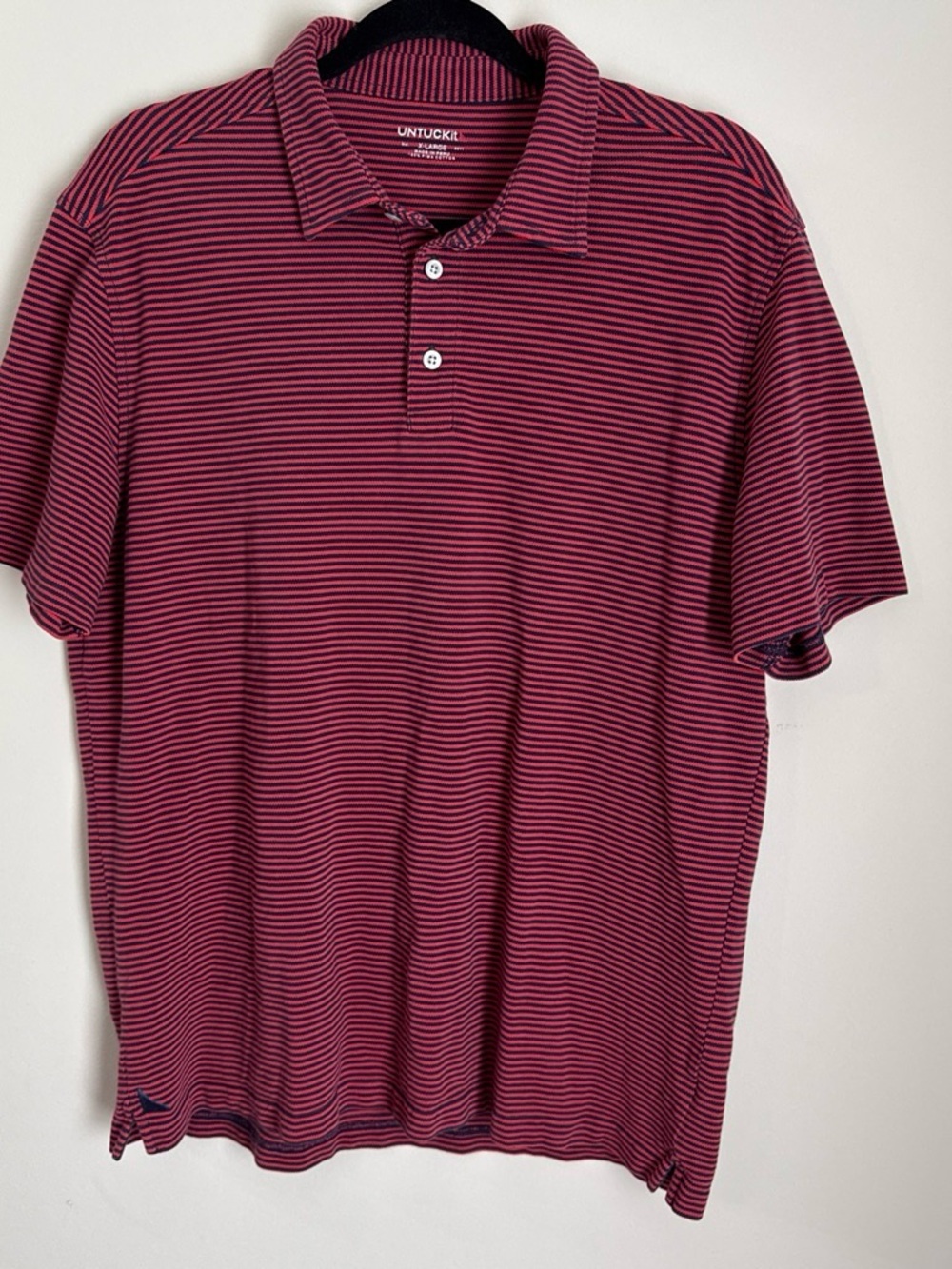 UNTUCKit Pink and Navy Striped Polo